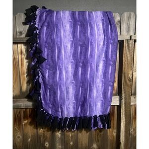 Vintage Handmade Fleece Tie Blanket Purple Lavender Tie Dye Black 45” X 60” EUC